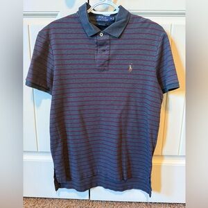 Ralph Lauren Polo Men's Gray and Maroon Striped Polo Shirt